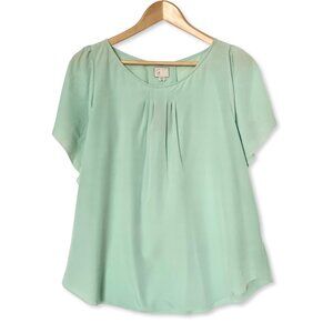Anthropologie 9-H15 STCL Mint Green Flutter Sleeve Hilma Blouse Top Dollette